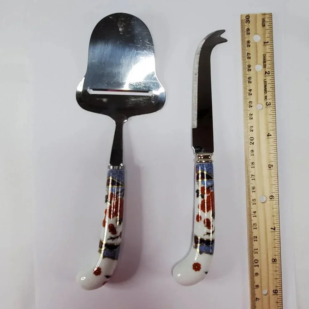 Vintage Prill Sheffield England Porcelain Handles Cutlery Cheese Set Stainless